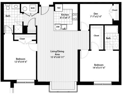 Floor plan for 2 beds, 2 baths, 1313 sqft